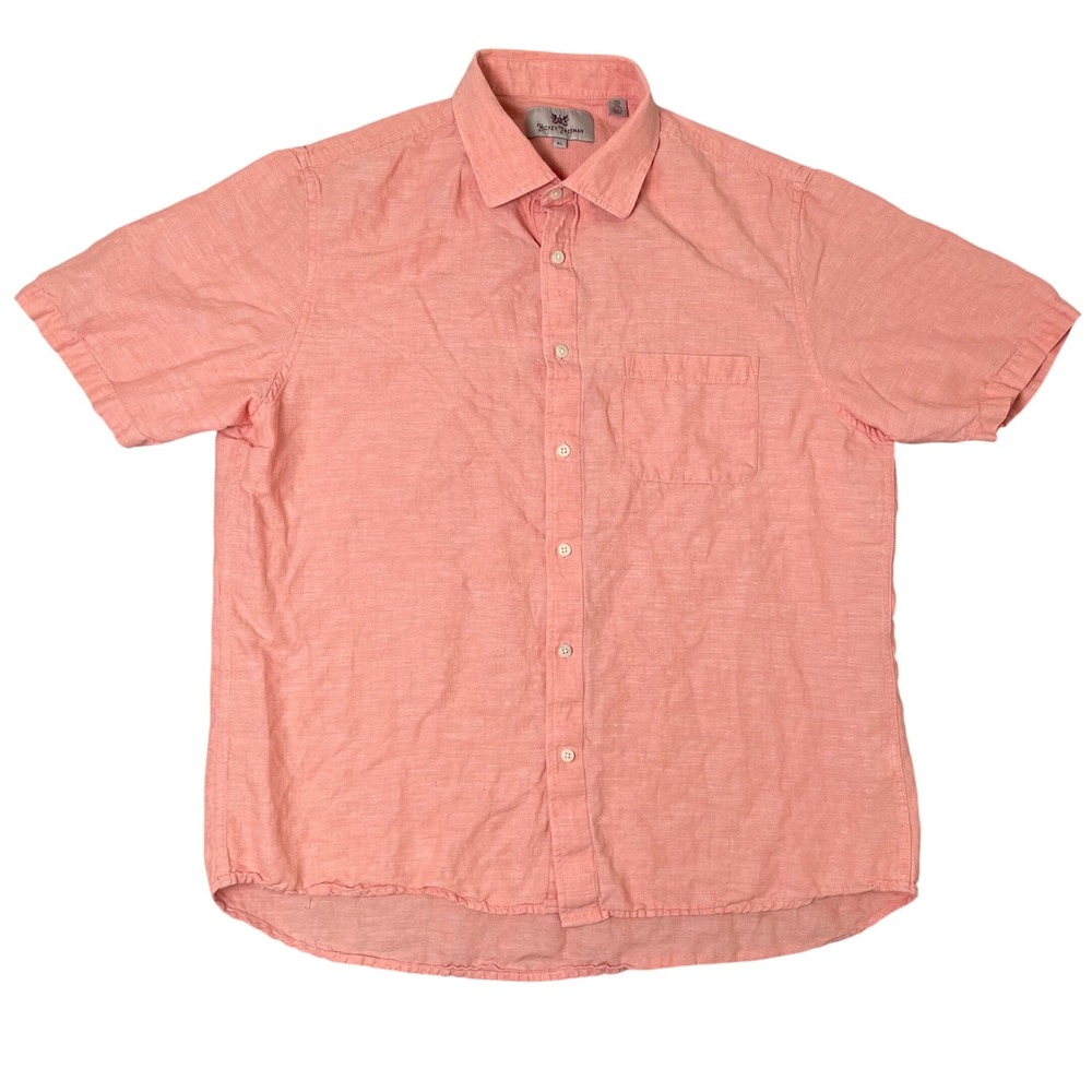 Hickey Freeman Linen Cotton Shirt Mens XL‎ Pink Button Up Coastal Preppy Summer